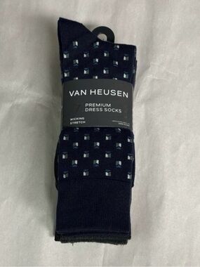 New Van Heusen Socks Men’s 7 Pair Blue,Gray & Black Dress Socks Business Casual